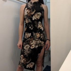 Black floral midi dress